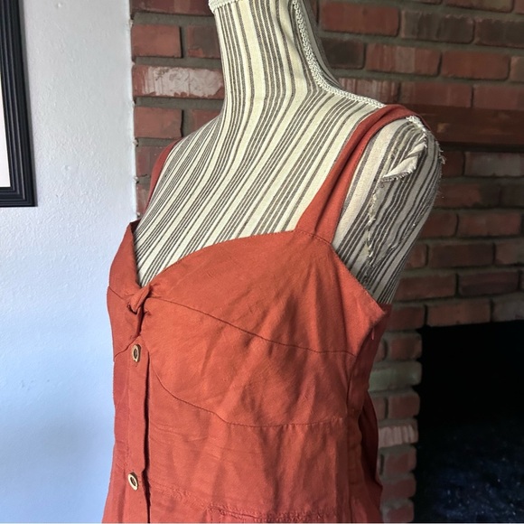 Anthropologie Maeve Twist-Front Linen Blend Mini Dress in Burnt Orange Sz L - Picture 7 of 9